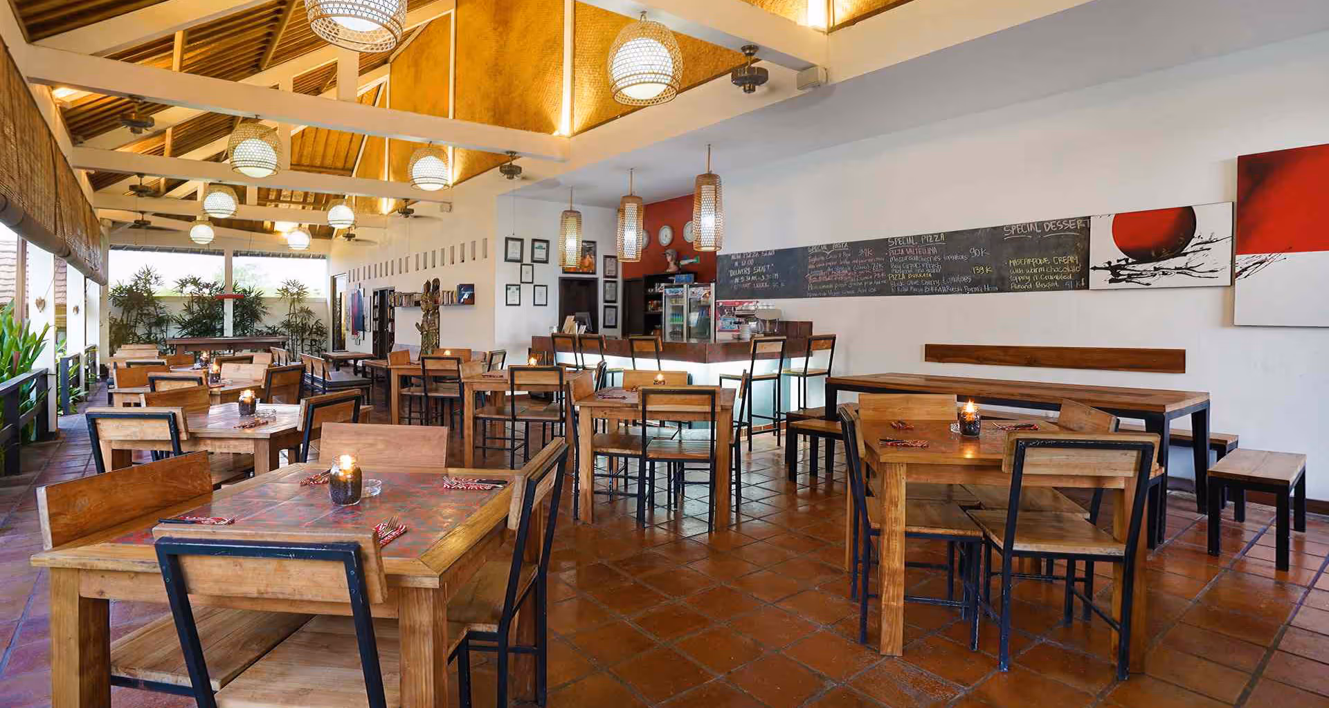 Casa Asia restaurant, near the Big Garuda Statue. It's quiet, airy, big, and far far from any traffic!